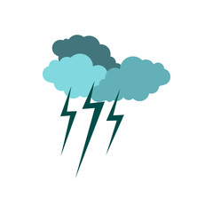 Clouds and storm icon in flat style isolated on white background. Weather symbol
