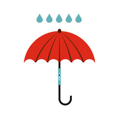 Umbrella and rain icon in flat style isolated on white background. Weather symbol