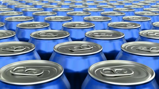 Blue soda cans 3D animated loop