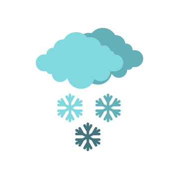 Clouds and snow icon in flat style isolated on white background. Weather symbol