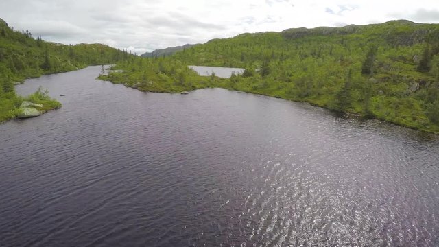 Aerial view of freshwater lake in the mountain