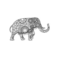 Indian elephant with decorative tribal ornament. Vector illustration