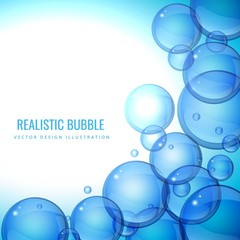 Realistic bubbles background in blue tones