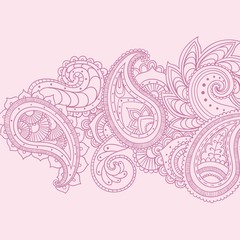 Hand drawn paisley ornaments in pink color