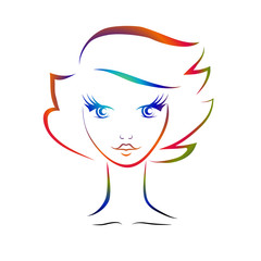 woman's face and hair of the color lines. vector