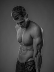 Fototapeta premium Perfectly fit shirtless young man
