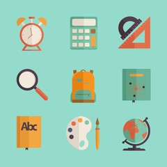 Colorful icons of school items