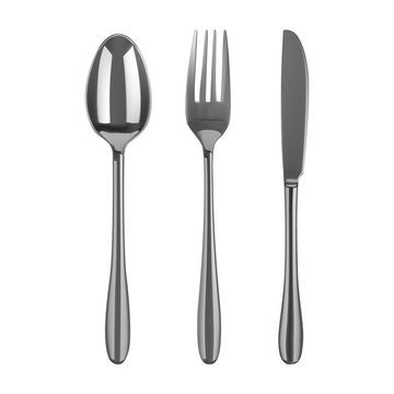 Cutlery set with Fork, Knife and Spoon isolated on white backgro