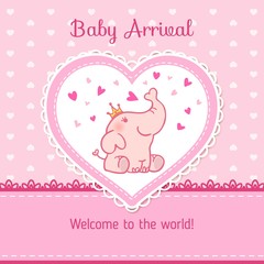 Baby arrival card in pink tones
