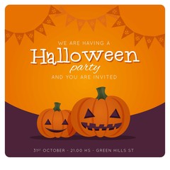 Halloween party invitation card with pumpkins