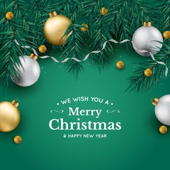 Green christmas background with baubles - 117793228
