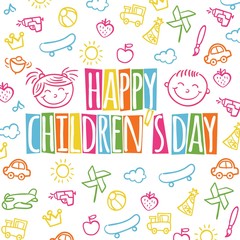 Colorful children's day background in sketchy style