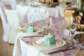 Fototapeta na wymiar Wedding table appointments with beautiful decor