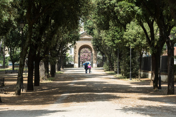 Fototapeta premium Walking route of the Villa Borghese Gardens Park . Rome, Italy