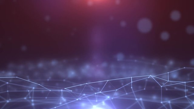 Animation of a blue growing network of connected lines and dots, with light trails. Abstract communications, technology, internet, 
social media concepts etc. In HD