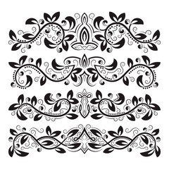 Design ornamental elements. Vintage headline decorations set. Floral tattoo in baroque style.