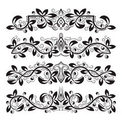 Design ornamental elements. Vintage headline decorations set. Floral tattoo in baroque style.