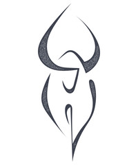 The black silhouette of a bull in a grunge style, front view, wh