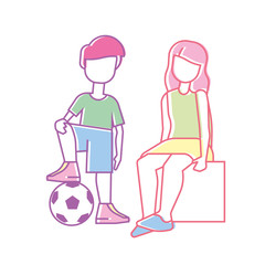 children family, brother and sister, line art style