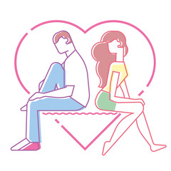 love between man and woman, teens, line art style