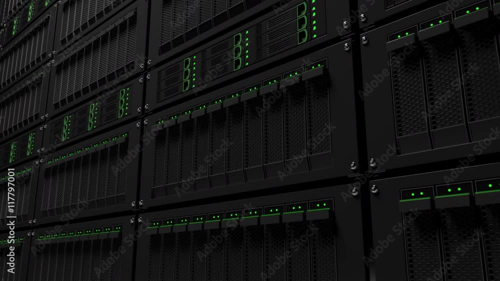 Poster server racks dolly shot. infinite focus version. seamless loop able 4k clip