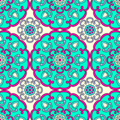 Obraz na płótnie Canvas Seamless pattern with mandalas in beautiful colors for your design. Vector background