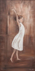 Young girl dancing ballet. Art painting on canvas.