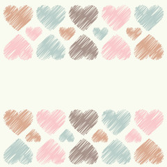 Greeting card with decorative hearts. Vector illustration.