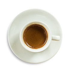 Closeup white cup of coffee with shadow