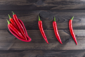 chili peppers on wooden background