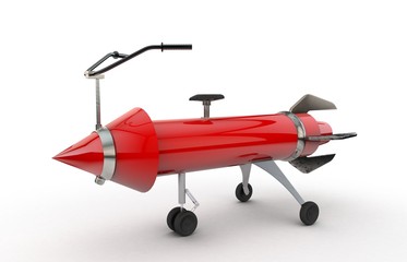 3D illustration of rocket shaped like a bicycle