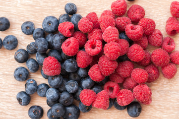 raspberries and blueberries