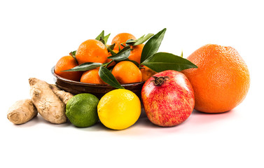 Fresh fruits and berries isolated on white