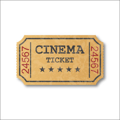 Realistic retro paper cinema ticket