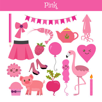 Pink. Learn the color. Education set. Illustration of primary co