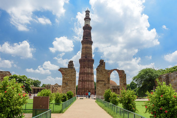 Qutub Minar Complex, The tallest brick minaret in the world, New Delhi, India.