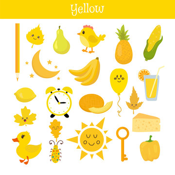 Yellow. Learn the color. Education set. Illustration of primary