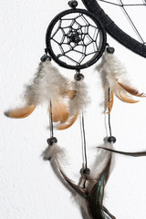 Dreamcatcher from black nylon thread with feathers
