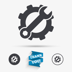 Service icon. Wrench key with gear sign.