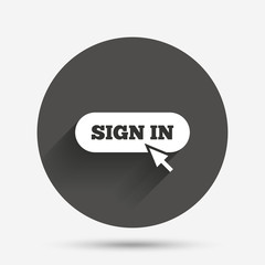 Sign in with cursor pointer icon. Login symbol