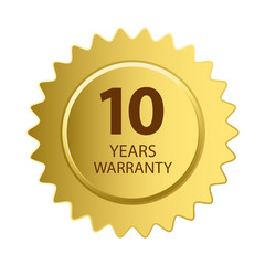 Warranty Icon. 10 Years Warranty Gold Label.
