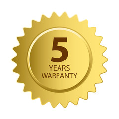 Warranty Icon. 5 Years Warranty Gold Label.