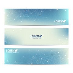 Fototapeta na wymiar Geometric abstract banners. Molecule and communication background for website templates. Backdrop with connected line whit dots. Vector illustration.