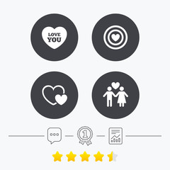 Valentine day love icons. Target aim with heart.