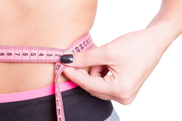 Close-up of tape line around woman waist