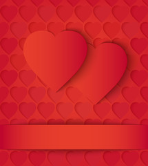 Two paper hearts card on red