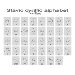 Set of monochrome icons with written slavic cyrillic alphabet for your design
