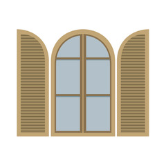 Open Vintage Arc Window Isolated On White Vector Illustration