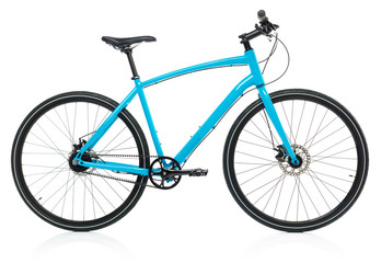 Fototapeta na wymiar New blue bicycle isolated on a white