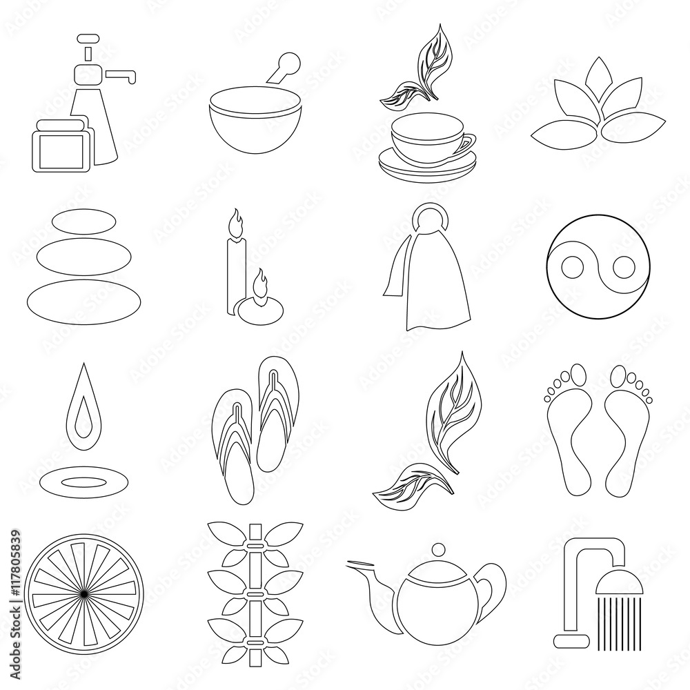 Poster outline spa icons set. universal spa icons to use for web and mobile ui, set of basic spa elements v